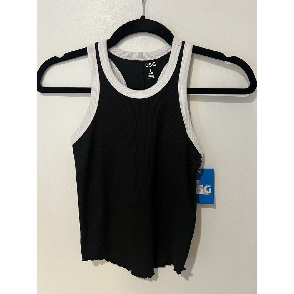 DSG Girls' Cotton Rib Tank Black White Size Youth Small Ribbed‎ Top